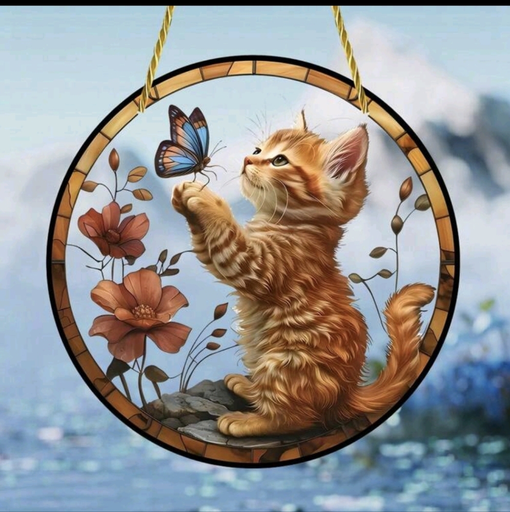 Cat and Butterfly Acrylic Suncatcher